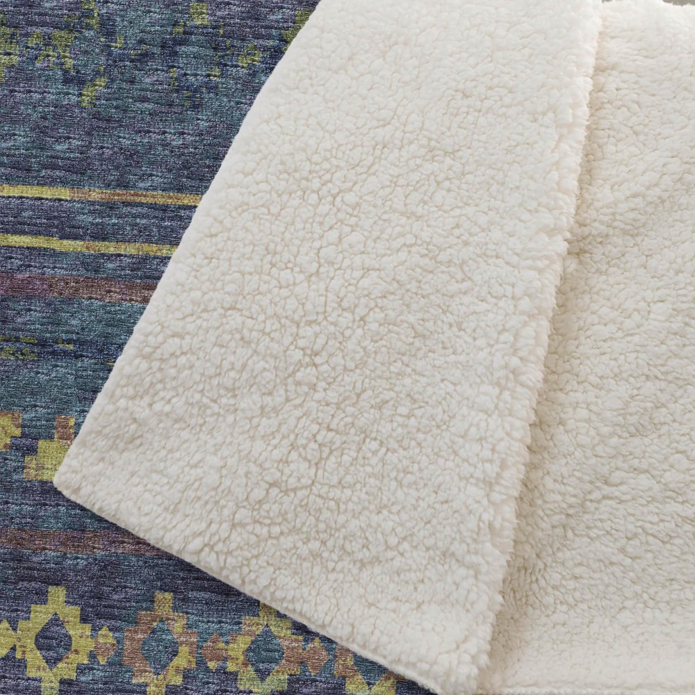 50" X 70" Blue Gold And Green Geometric Microfiber Plush Throw Blanket