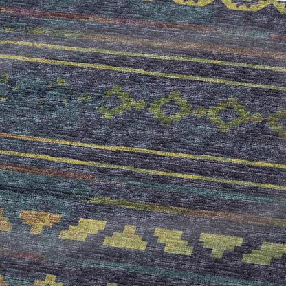 50" X 70" Blue Gold And Green Geometric Microfiber Plush Throw Blanket