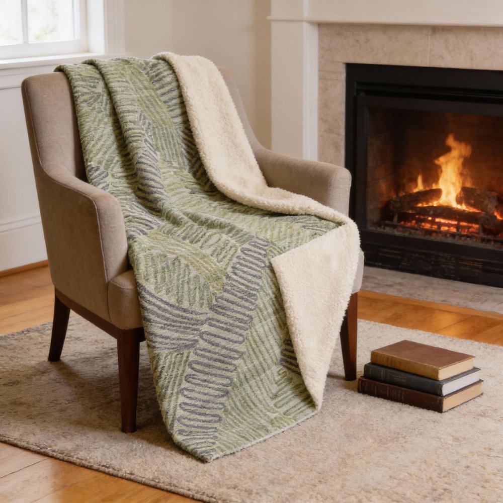 50" X 70" Green And Gray Abstract Microfiber Plush Throw Blanket