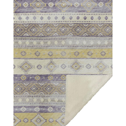 50" X 70" Purple Gold And Beige Geometric Microfiber Plush Throw Blanket
