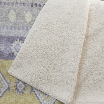 50" X 70" Purple Gold And Beige Geometric Microfiber Plush Throw Blanket
