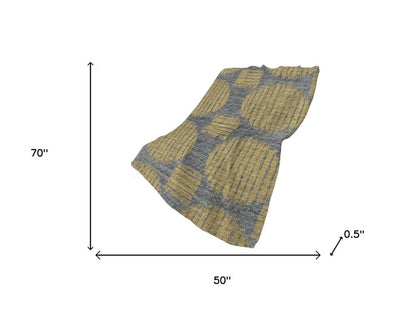 50" X 70" Gray And Gold Geometric Polyester Woven Plush Throw Blanket