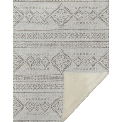 50" X 70" Taupe And Ivory Geometric Microfiber Plush Throw Blanket