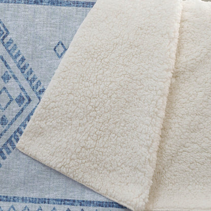 50" X 70" Blue And Light Blue Geometric Microfiber Plush Throw Blanket