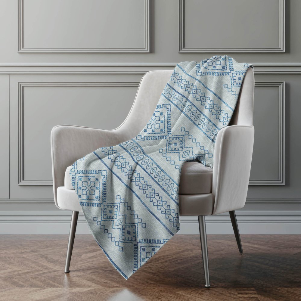 50" X 70" Blue And Light Blue Geometric Microfiber Plush Throw Blanket