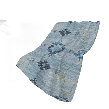 50" X 70" Blue And Light Blue Floral Polyester Woven Plush Throw Blanket