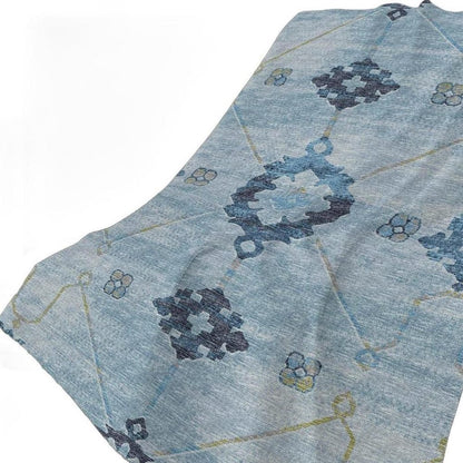 50" X 70" Blue And Light Blue Floral Polyester Woven Plush Throw Blanket