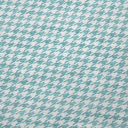 50" X 70" Aqua And White Houndstooth Microfiber Plush Throw Blanket