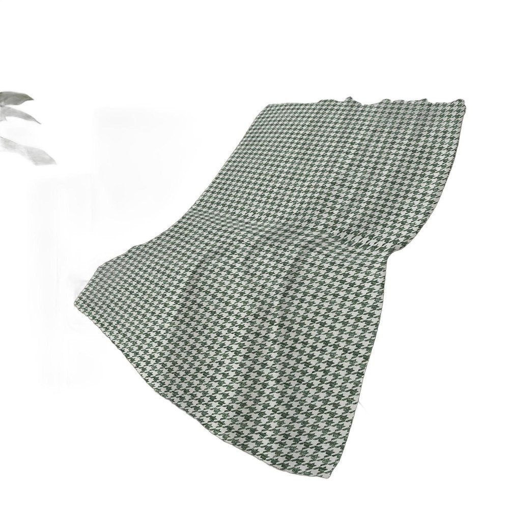 50" X 70" Green And White Houndstooth Polyester Woven Plush Throw Blanket