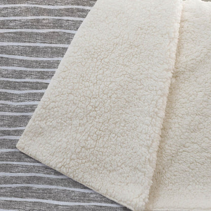 50" X 70" Taupe And Ivory Striped Microfiber Plush Throw Blanket