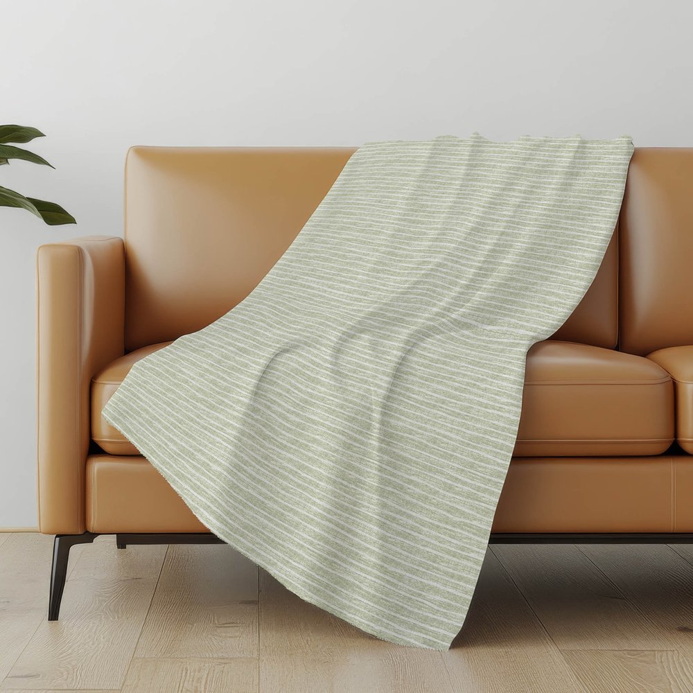 50" X 70" Mint Green And Ivory Striped Microfiber Plush Throw Blanket
