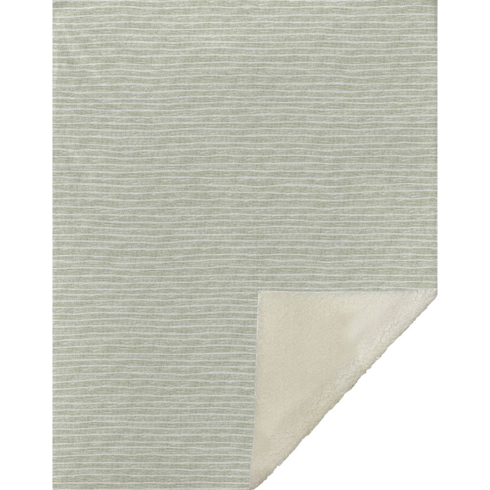 50" X 70" Mint Green And Ivory Striped Microfiber Plush Throw Blanket