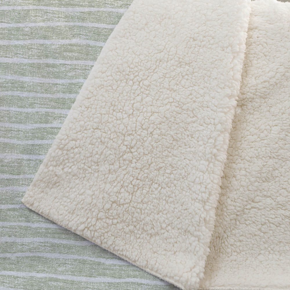 50" X 70" Mint Green And Ivory Striped Microfiber Plush Throw Blanket