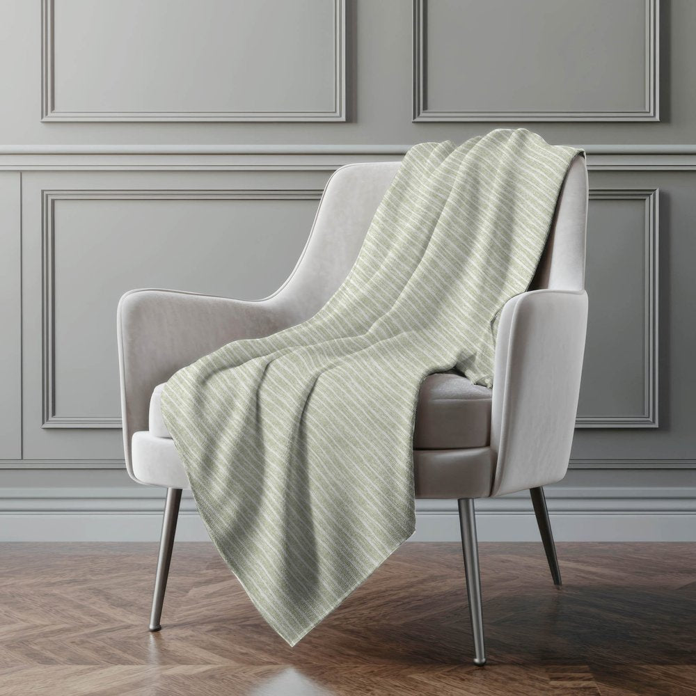 50" X 70" Mint Green And Ivory Striped Microfiber Plush Throw Blanket