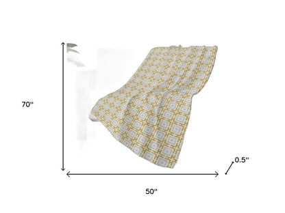 50" X 70" Gold Ivory And Gray Geometric Polyester Woven Plush Throw Blanket
