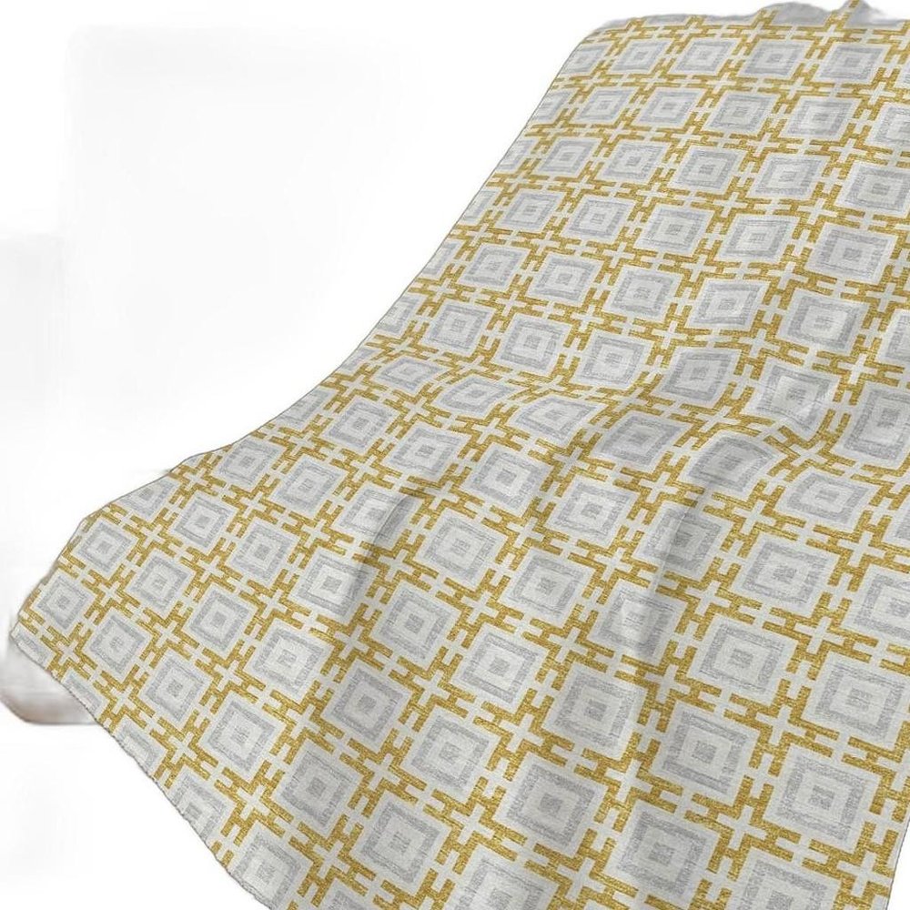 50" X 70" Gold Ivory And Gray Geometric Polyester Woven Plush Throw Blanket