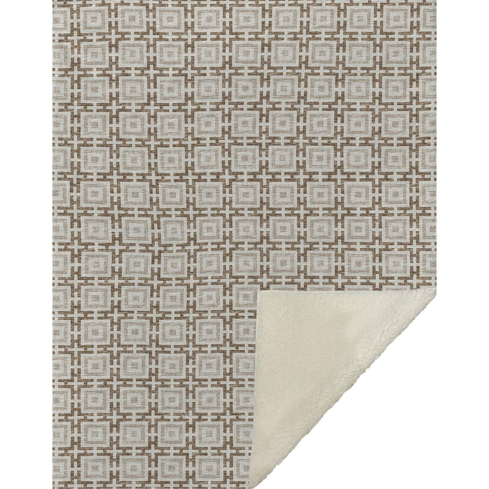 50" X 70" Taupe And Beige Geometric Microfiber Plush Throw Blanket