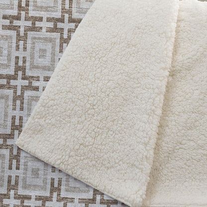 50" X 70" Taupe And Beige Geometric Microfiber Plush Throw Blanket