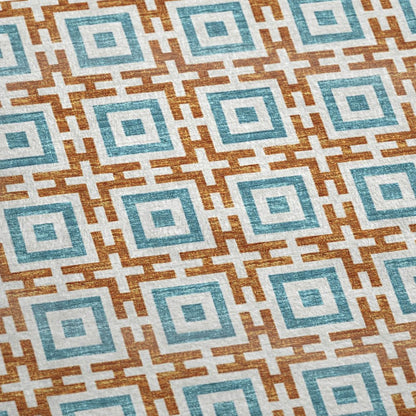 50" X 70" Orange Ivory And Teal Geometric Microfiber Plush Throw Blanket