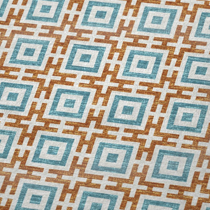 50" X 70" Orange Ivory And Teal Geometric Microfiber Plush Throw Blanket