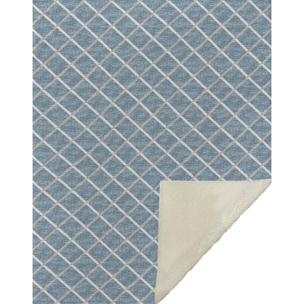 50" X 70" Sky Blue And Ivory Geometric Microfiber Plush Throw Blanket