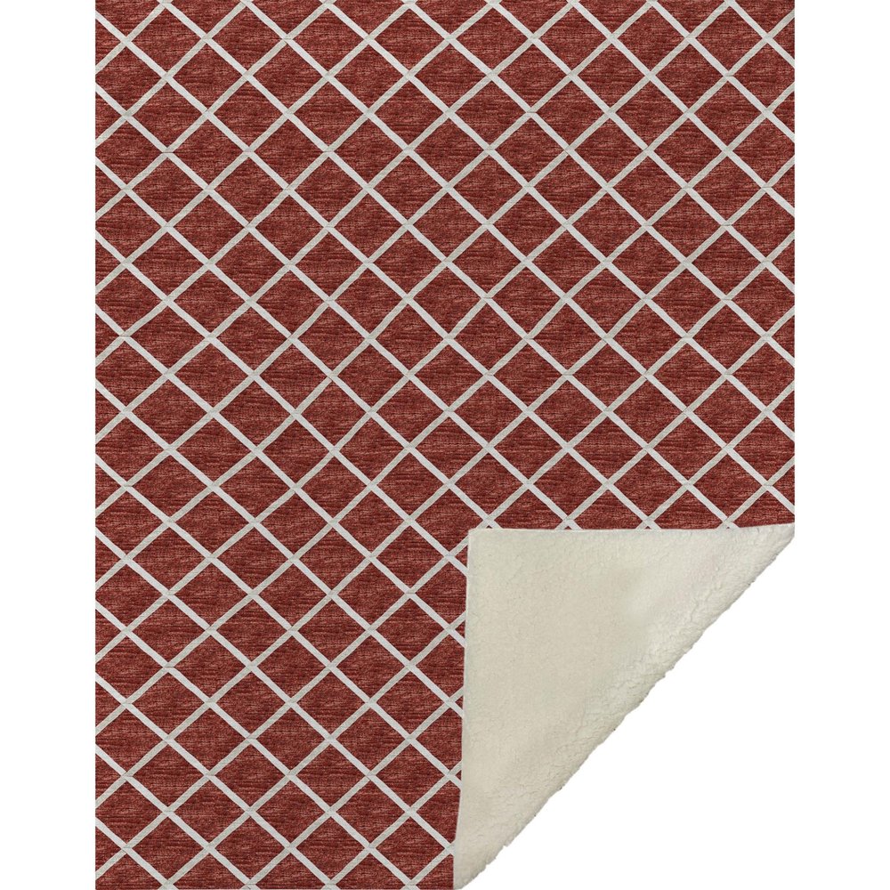 50" X 70" Red And Ivory Geometric Microfiber Plush Throw Blanket