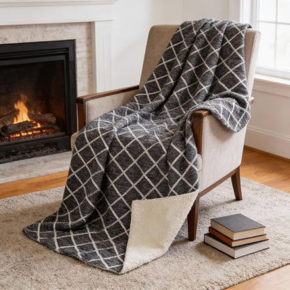 50" X 70" Black And Ivory Geometric Microfiber Plush Throw Blanket