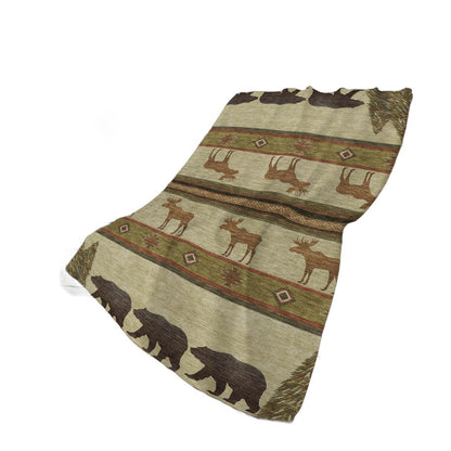 50" X 70" Brown Green And Rust Animal Print Polyester Woven Plush Throw Blanket