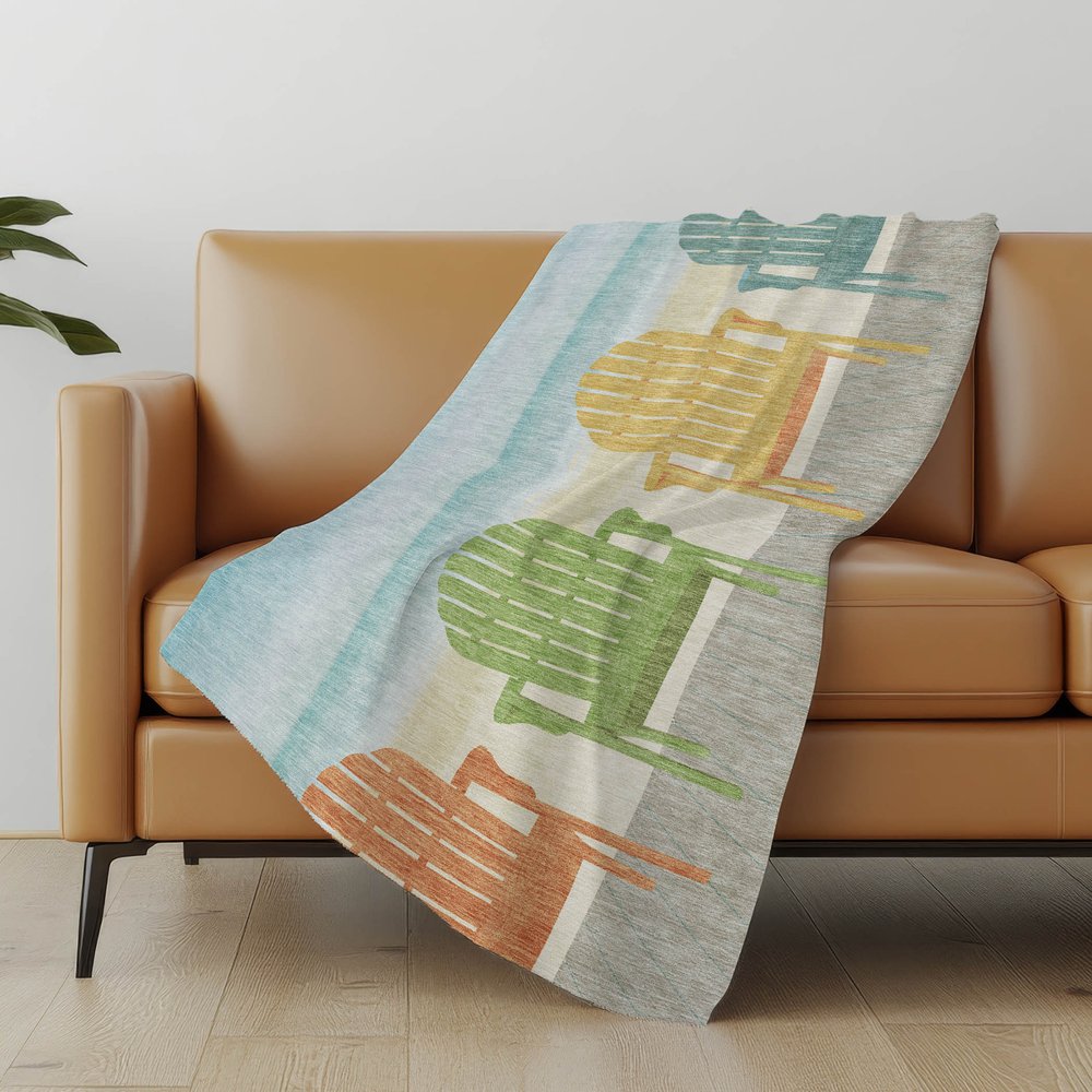 50" X 70" Blue Yellow And Green Striped Microfiber Plush Throw Blanket