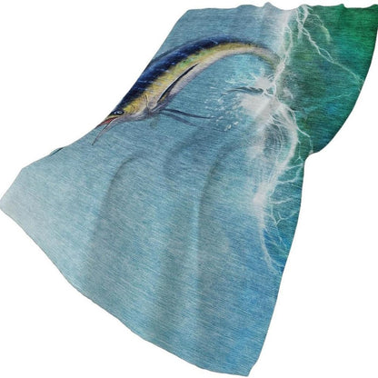 50" X 70" Blue Emerald And Ivory Animal Print Polyester Woven Plush Throw Blanket