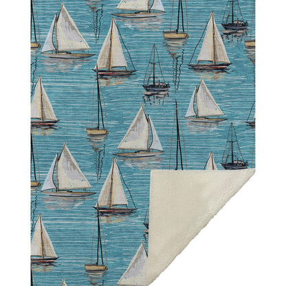 50" X 70" Teal Ivory And Beige Geometric Polyester Woven Plush Throw Blanket