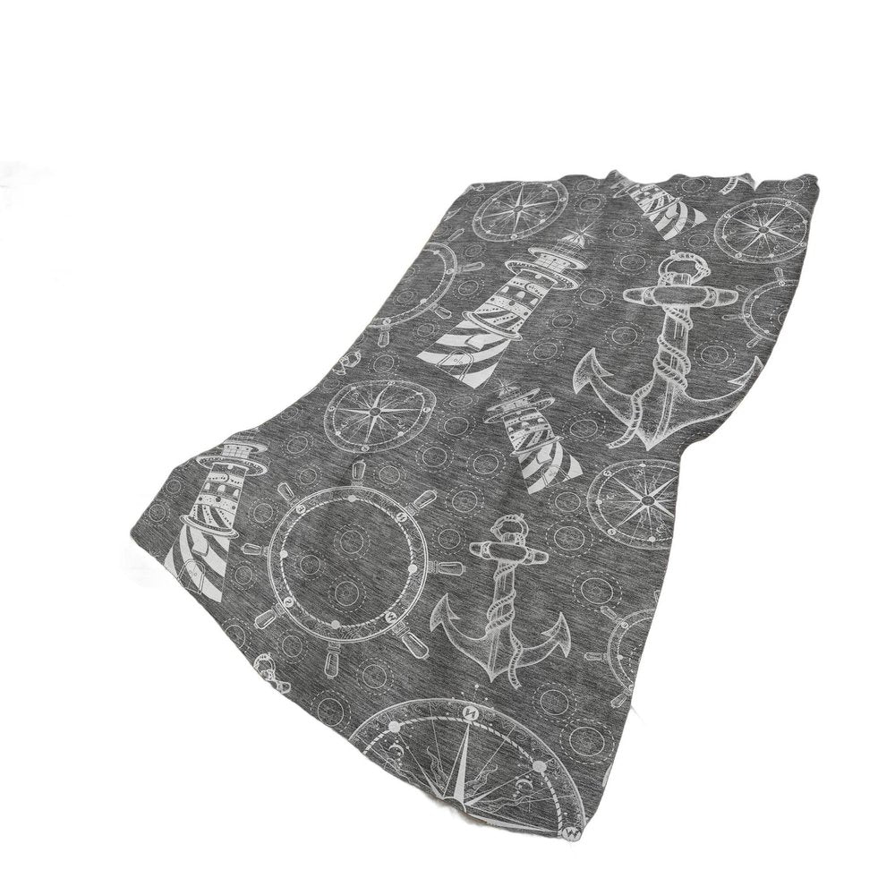50" X 70" Gray And Ivory Geometric Polyester Woven Plush Throw Blanket