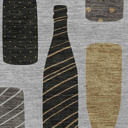 50" X 70" Gray Black And Gold Champagne Bottle Stripe Microfiber Plush Throw Blanket