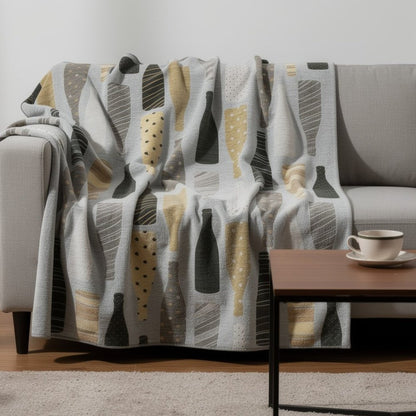 50" X 70" Gray Black And Gold Champagne Bottle Stripe Microfiber Plush Throw Blanket