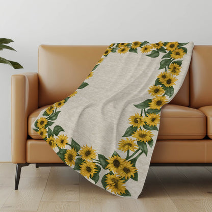 50" X 70" Beige And Yellow Sunflower Floral Microfiber Plush Throw Blanket