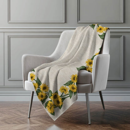 50" X 70" Beige And Yellow Sunflower Floral Microfiber Plush Throw Blanket