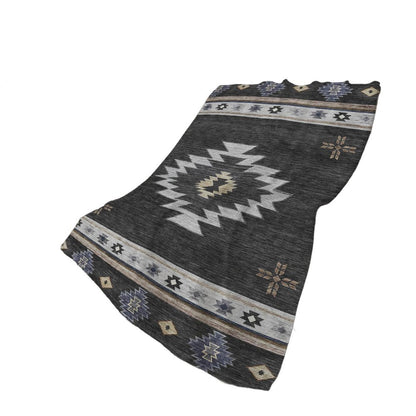50" X 70" Midnight Gray And Beige Geometric Polyester Woven Plush Throw Blanket
