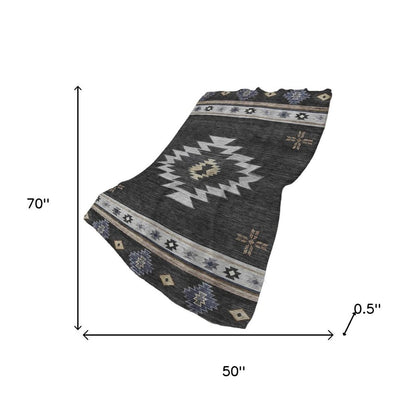 50" X 70" Midnight Gray And Beige Geometric Polyester Woven Plush Throw Blanket