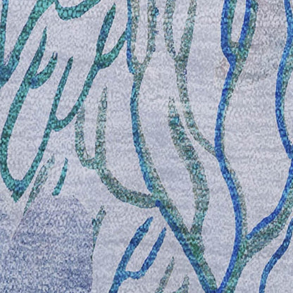 50" X 70" Aqua Ivory And Gray Floral Polyester Woven Plush Throw Blanket