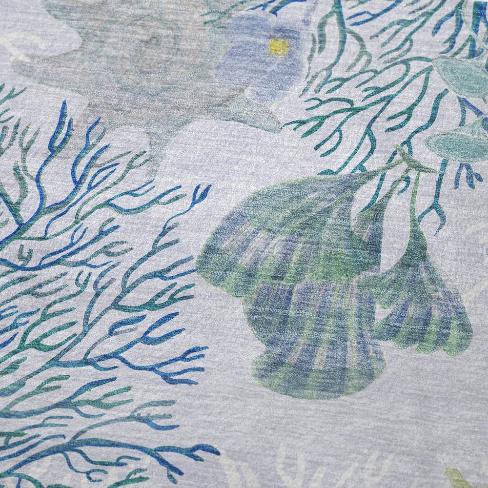 50" X 70" Aqua Ivory And Gray Floral Polyester Woven Plush Throw Blanket