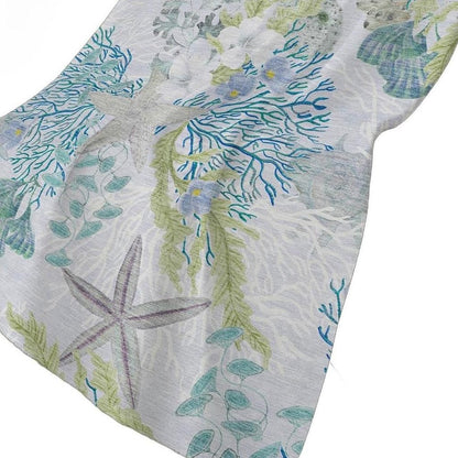 50" X 70" Aqua Ivory And Gray Floral Polyester Woven Plush Throw Blanket