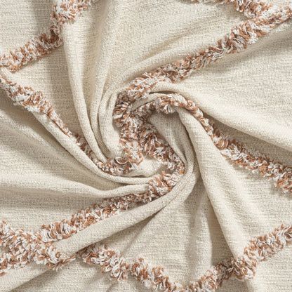 50" X 60" Ivory And Brown Argyle Cotton Woven Throw Blanket