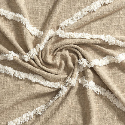 50" X 60" Tan And Ivory Geometric Cotton Woven Throw Blanket