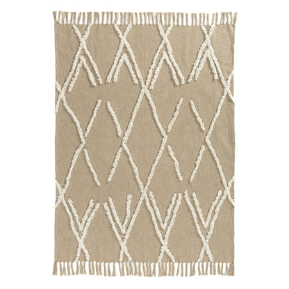 50" X 60" Tan And Ivory Geometric Cotton Woven Throw Blanket