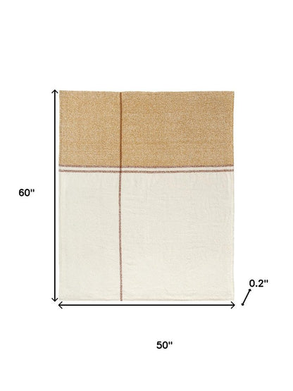 50" X 60" Ivory And Orange Striped Polyester Woven Throw Blanket