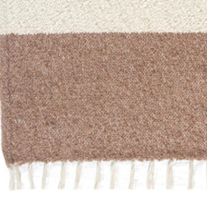 50" X 60" Ivory And Brown Color Block Polyester Woven Throw Blanket