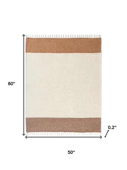 50" X 60" Ivory And Brown Color Block Polyester Woven Throw Blanket