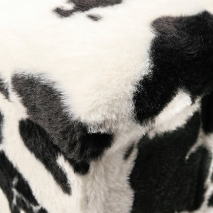 12" Black and White Faux Fur Cow Print Storage Ottoman