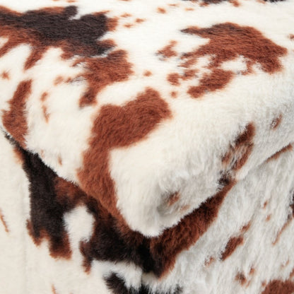 12" Brown and White Faux Fur Cow Print Storage Ottoman