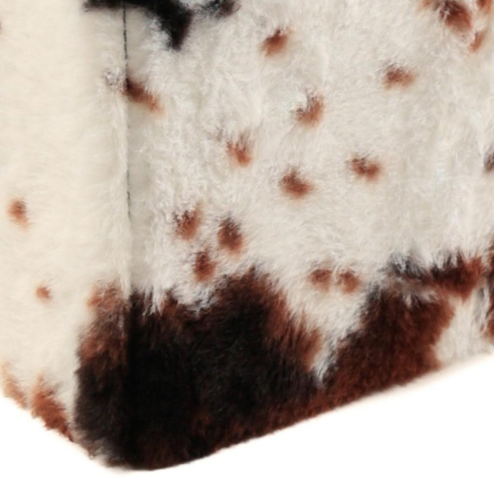 12" Brown and White Faux Fur Cow Print Storage Ottoman